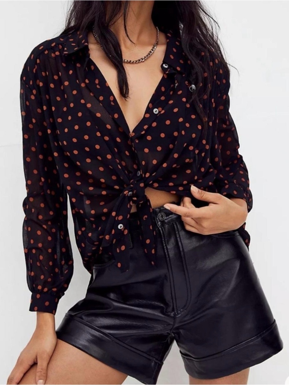 FREE PEOPLE Ciara Polka Dot Chiffon Button Up Shirt Blouse